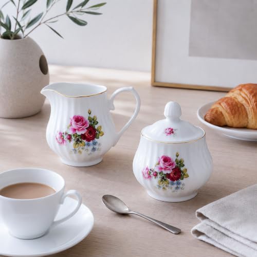 Sugar and Creamer Set - Porcelain Sugar and Creamer Vintage Tea Set