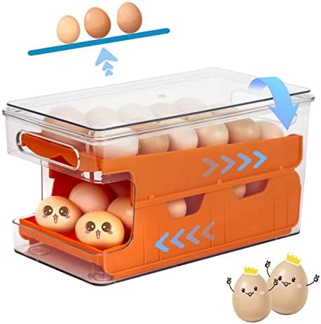 Container For Eggs, Stackable Fridge Egg Organizer With Lid, Storage