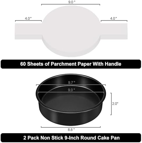 9 Inch Round Cake Pan, 2PCS Cake Pans 9 Inch Round with 60 Parchment