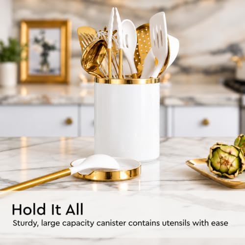 STYLED SETTINGS White Utensil Holder with Built-In Ceramic Spoon Rest