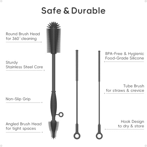 Silicone Bottle and Straw Cleaning Brush Set, 3-Piece