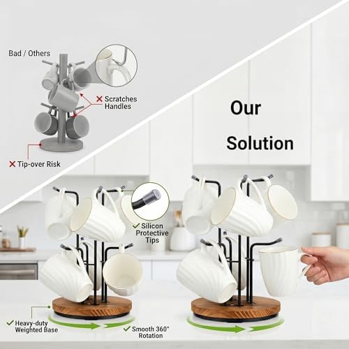 2 Pack 360° Rotating Large Mug Tree for Counter, Coffee Mug Holder