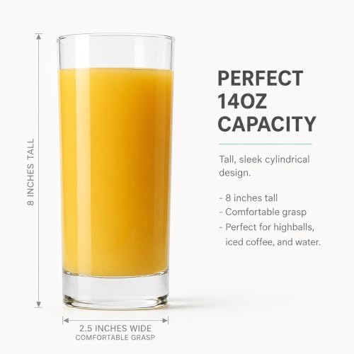 Godinger Drinking Glasses, Tall Highball Glasses Set of 4, Made in