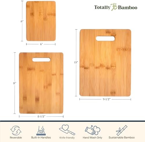 Totally Bamboo Cutting Board Set, 3 Reversible Cutting Boards for