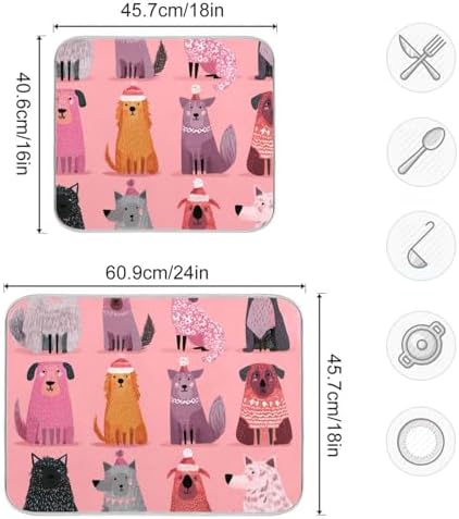 OTVEE Festive Animal Decor Dish Drying Mat for Kitchen Counter