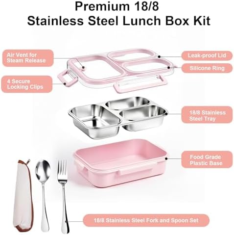 25oz 18/8 Stainless Steel Lunch Box Kit (Bento Box + Fork/Spoon) - 3