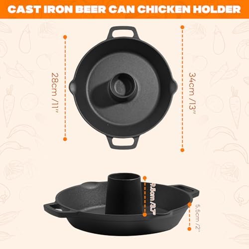onlyfire Pre-Seasoned Cast Iron Chicken Roaster for Beer Can Turkey