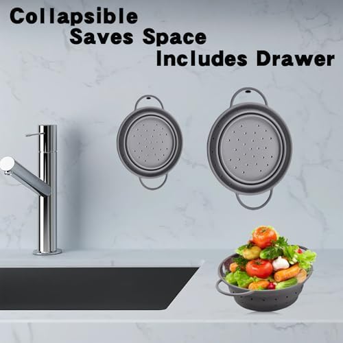 Silicone Collapsible Colander with Handle, Kitchen Colander for Easy