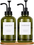 Set of 2 Glass Soap Dispensers, 18oz, Green