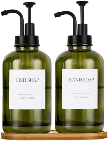 Set of 2 Glass Soap Dispensers, 18oz, Green