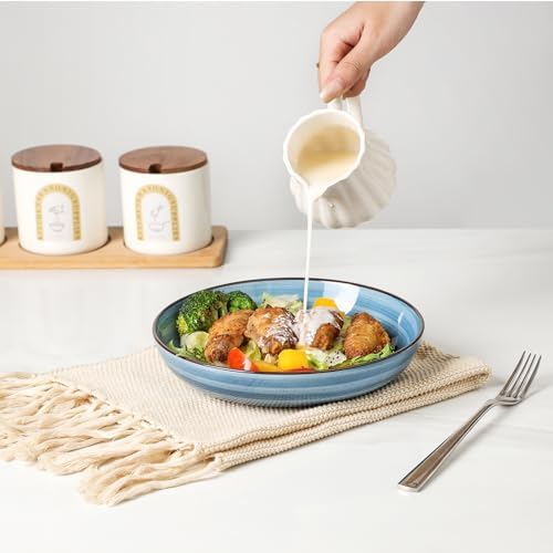 KitchenTour Large Pasta Bowls, 34 Ounce Ceramic Salad Bowl Plates, Set