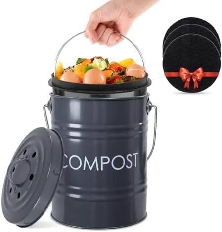 Vipush Grey Countertop Compost Bin with Lid