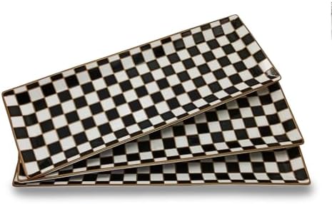 Porlien 14-inch Checker Black and White Rectangle Serving Platters Set