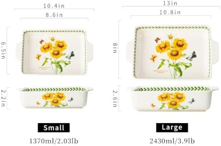 Ceramic Bakeware Set, Floral Pattern Casserole Dishes with Handles