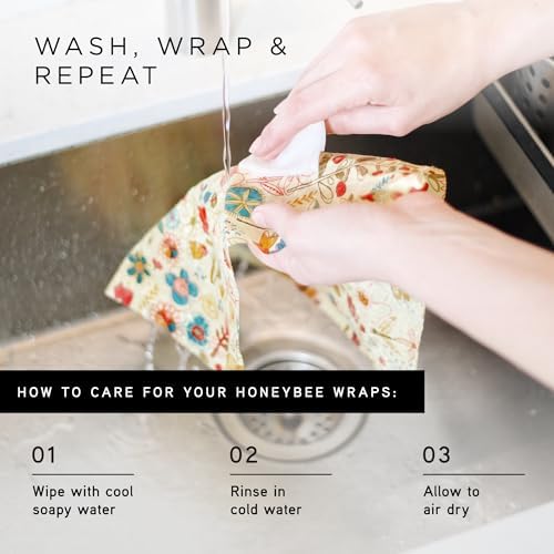 Honeybee Beeswax Wraps, 3 Pack, Small, Medium & Large