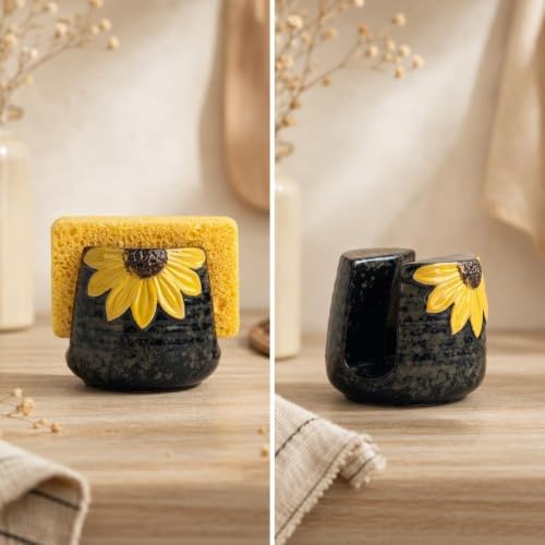 Ceramic Sunflower Dish Sponge Holder for Kitchen Sink