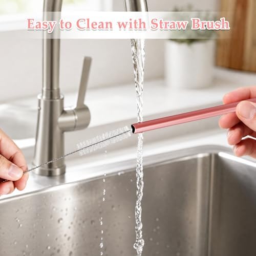 Koythin 4-Piece Pink Reusable Smoothie Drinking Straws