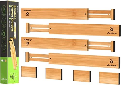 ANTOWIN 4 Pcs Expandable Bamboo Drawer Dividers, Fits 17.6-21.6"