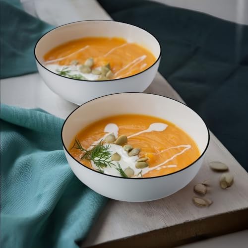 40 oz Large Soup Bowl, Pho Bowls, 7-Inch Rimmed Off-White Porcelain