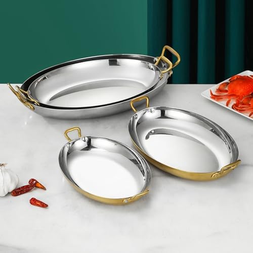 Oval Spanish Paella Pan Stainless Steel Frying Pan with Dual Handle