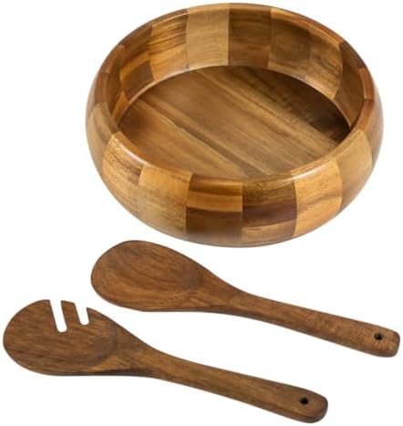 VaeFae Acacia Wood Bowl, Wooden Salad Bowl Set, Natural Grain Finish
