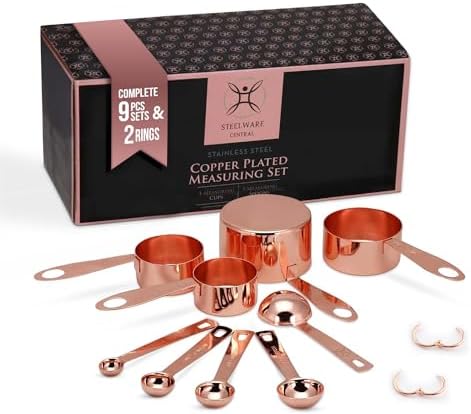 Copper Measuring Cups and Spoons Set - 9-Piece Food-Grade Stainless