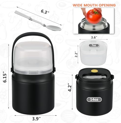 14 oz Stainless Steel Soup Thermo with 7 oz Snack Container