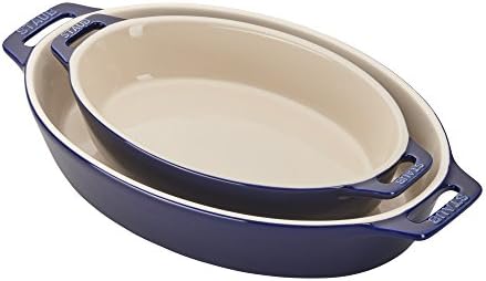STAUB Ceramic Oval Baking Dish Set, 2-Piece, Dark Blue