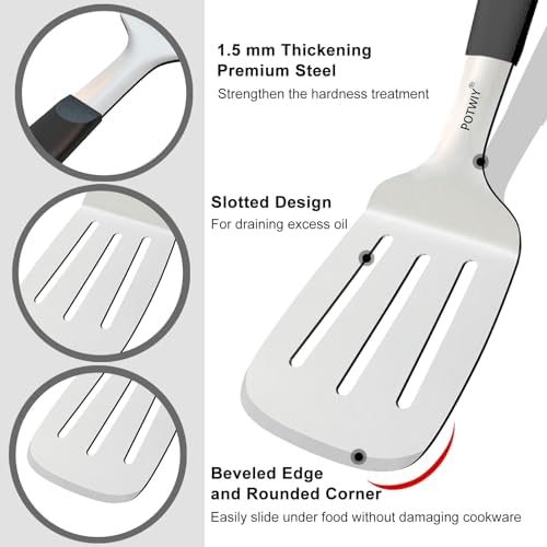 Stainless Steel Wide Spatula Set, Heavy Duty Large Metal Spatulas for
