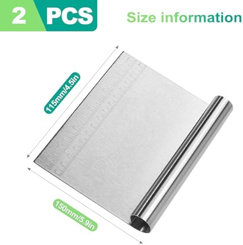 slaixiu 2-Piece Stainless Steel Dough Scraper Set, Bench Scraper with