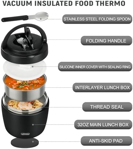 wiwens Thermo Food Jar for Hot Food 32OZ Soup Thermo Lunch Containers