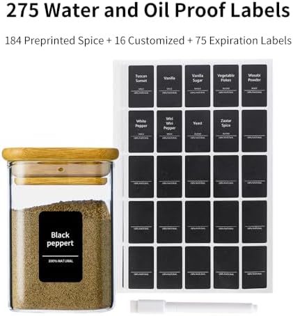 Kitchen Glass Spice Jars 10 Pcs 7 Oz with 275 Labels