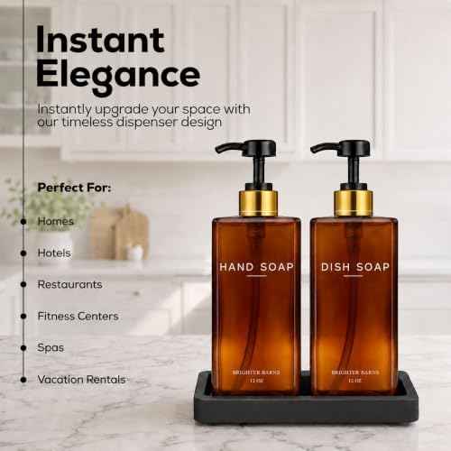Brighter Barns Amber Glass Soap Dispenser Set, 12oz