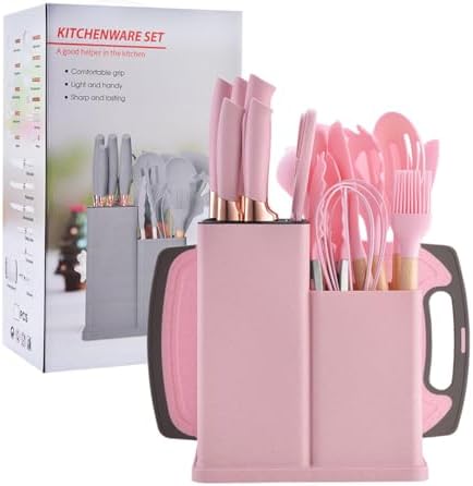 19 Pieces Kitchen Utensils and Knife Set with Block, Inldued 9 Pieces