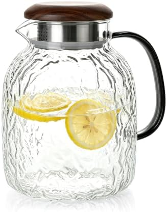 2L Square Glass Pitcher with Lid and Spout, Borosilicate Glass Carafe