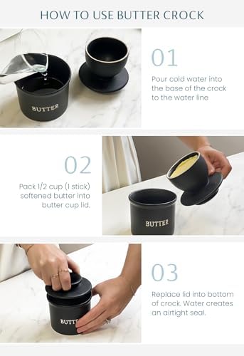 Kook French Butter Crock, Ceramic, with Lid, Farmhouse Collection