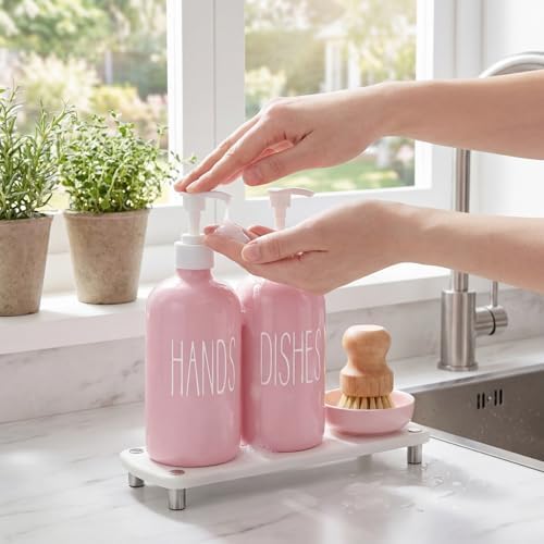 Pink Hands Glass Soap Dispenser