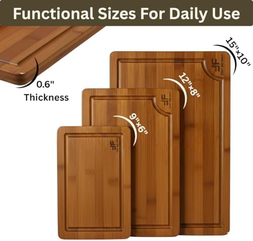 Bamboo Cutting Board for Kitchen, set of 3, Wooden Chopping Board Set