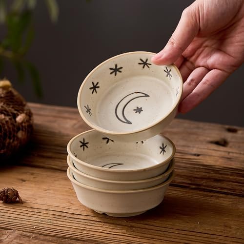 Stoneware Dipping Sauce Side Dishes Set of 4-3.7" Rustic Condiment
