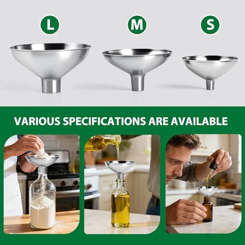 3-Piece Stainless Steel Kitchen Funnel Set, Includes 3 Sizes for