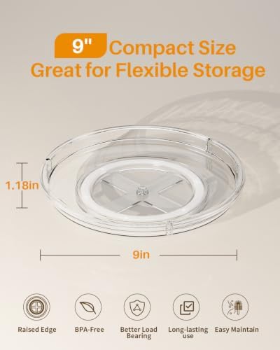 LAMU 2 Pack 9 Inch Lazy Susan Organizers, Clear