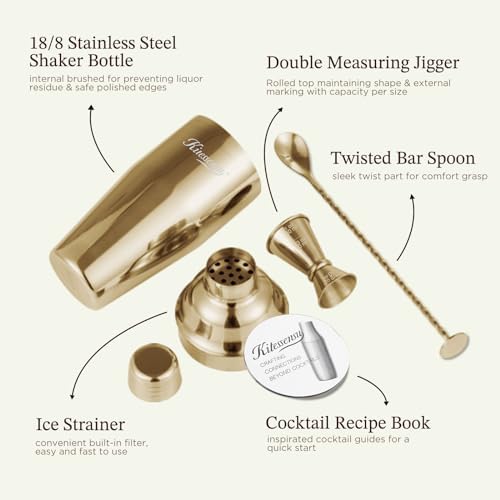 KITESSENSU Cocktail Shaker Set, Stainless Steel Bartending Kit with