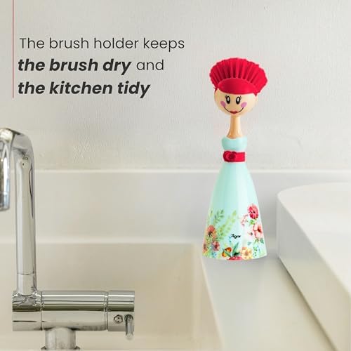 Vigar Dolls Dish Brush with Holder, Green and Red