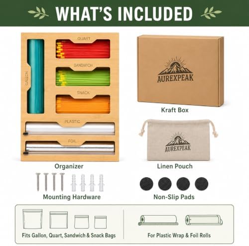 Bamboo 6-in-1 Foil and Plastic Wrap Organizer for Kitchen Drawers