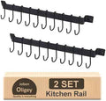 Joben Oligey Utensil Holder, Kitchen Rail With 10 Hooks, Pots and Pans Organizer Hanger, Wall Mounted Wrought Iron Hanging Black 17 Inch for Coffee Mug Rack Cup Hanging, Set of 2