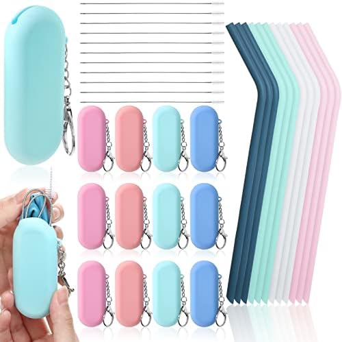 Zubebe 12 Set Silicone Straws with Case Reusable Travel Portable