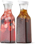 NETANY Plastic 50 Oz Water Carafe with Flip Top Lid, Set of 2 Square