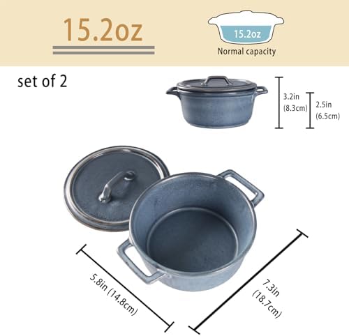 Ceramic Mini Round Cocotte Set of 2 with Lids, Blue