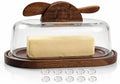 Glass Butter Dish with Lid & Knife, Acacia Wood Base