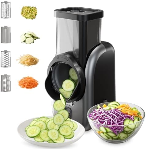Electric Vegetable Slicer and Cheese Grater, 4 Stainless Steel Blades